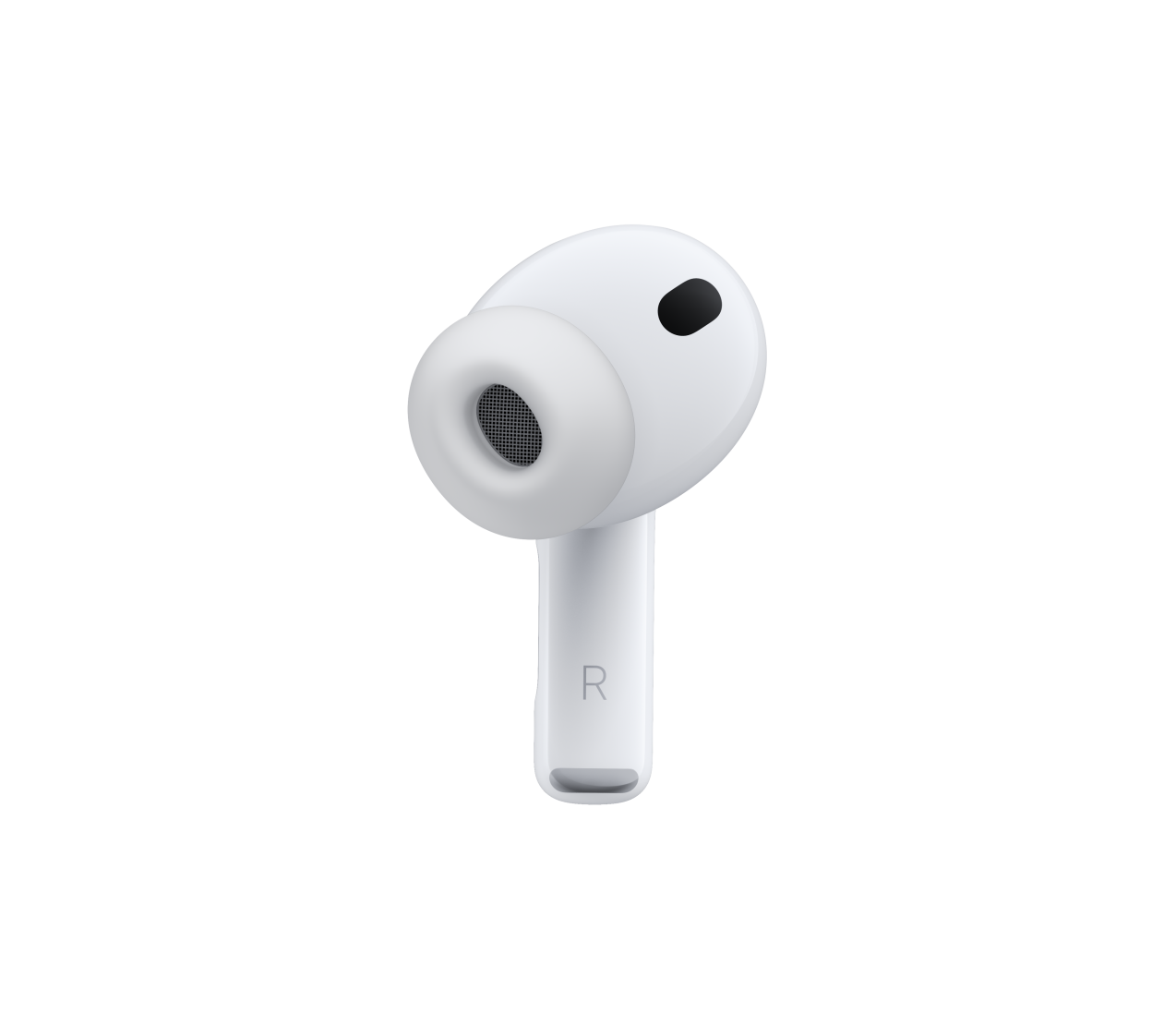 AirPods Pro 3, white color, noise-cancelling microphone, silicone tip, short stem