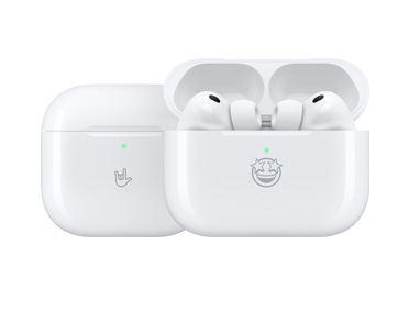 Custom-engraved Apple products: MagSafe Charging Case (USB-C) engraving on front reads: rock-on emoji
